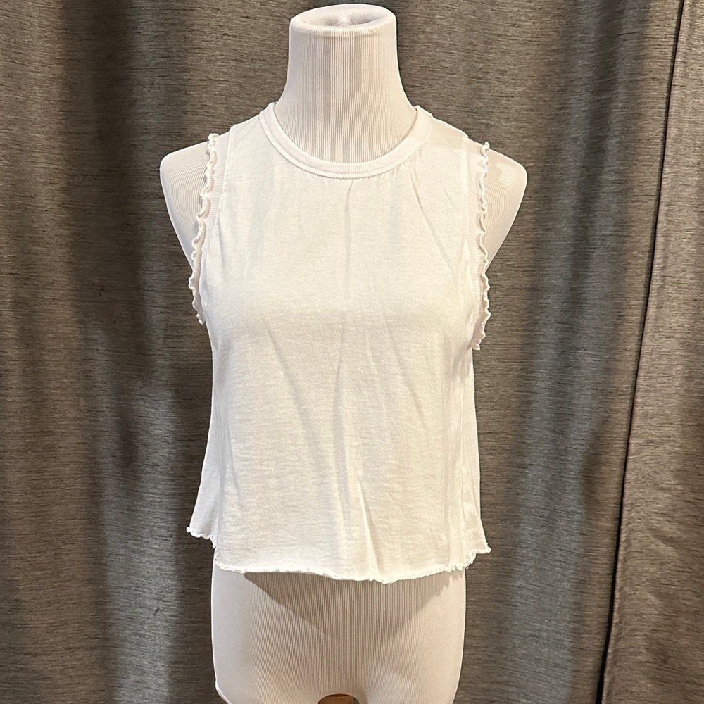 Altar'd State White Ruffle Trim Tank Top
